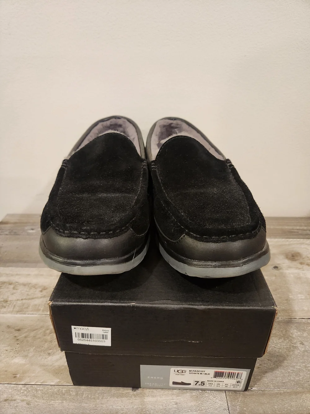 Ugg Men’s Black Suede Slip-On Moccasin Loafers